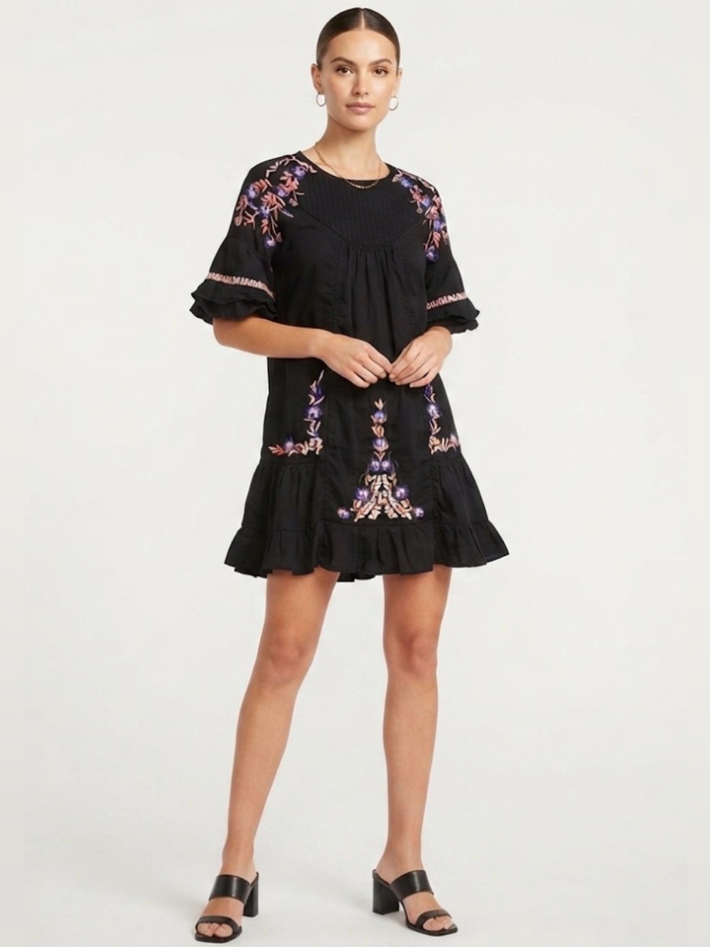 Free People Pavlo Embroidered Ruffled Mini Dress